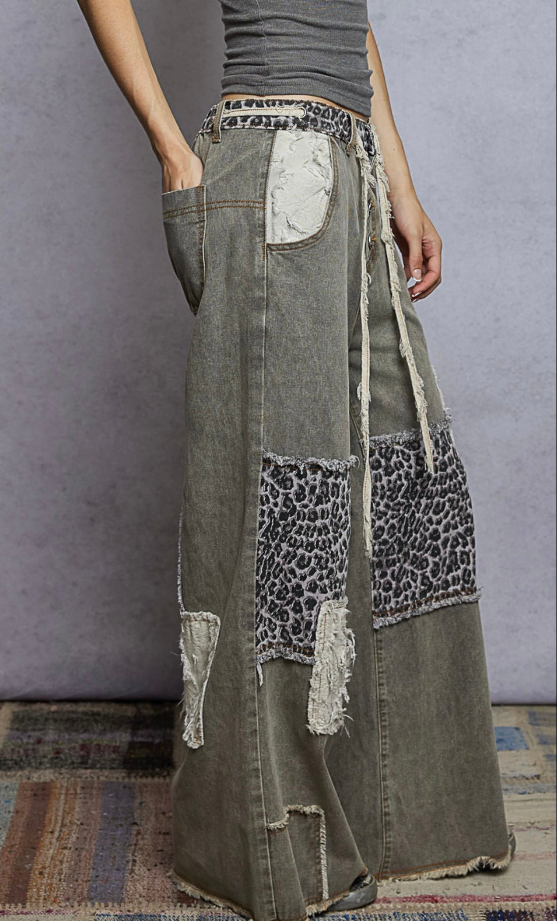 Black Leopard Denim Jeans