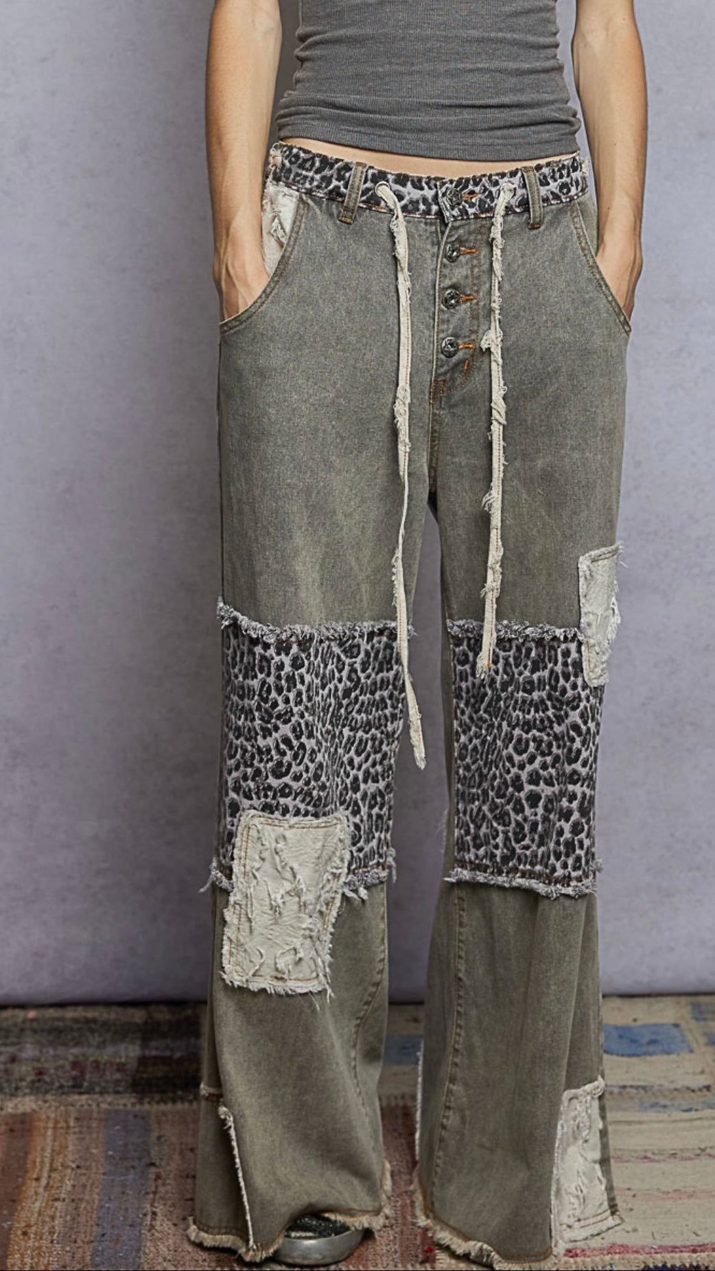 Black Leopard Denim Jeans