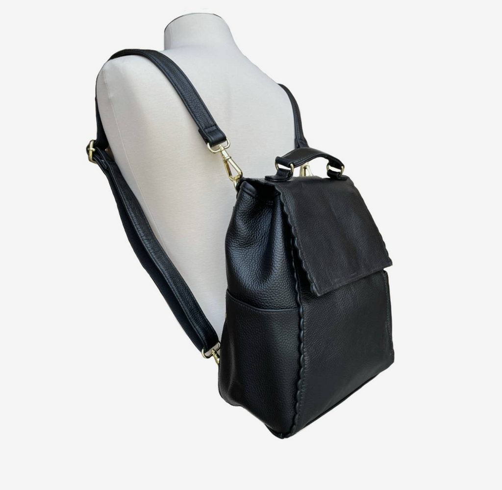 Top Grain Cowhide Leather Backpack Crossbody Shoulder Bag