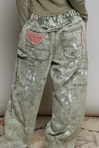 Raw--Edge Hem Back Waistband Woven Wide leg Carpenter Pants