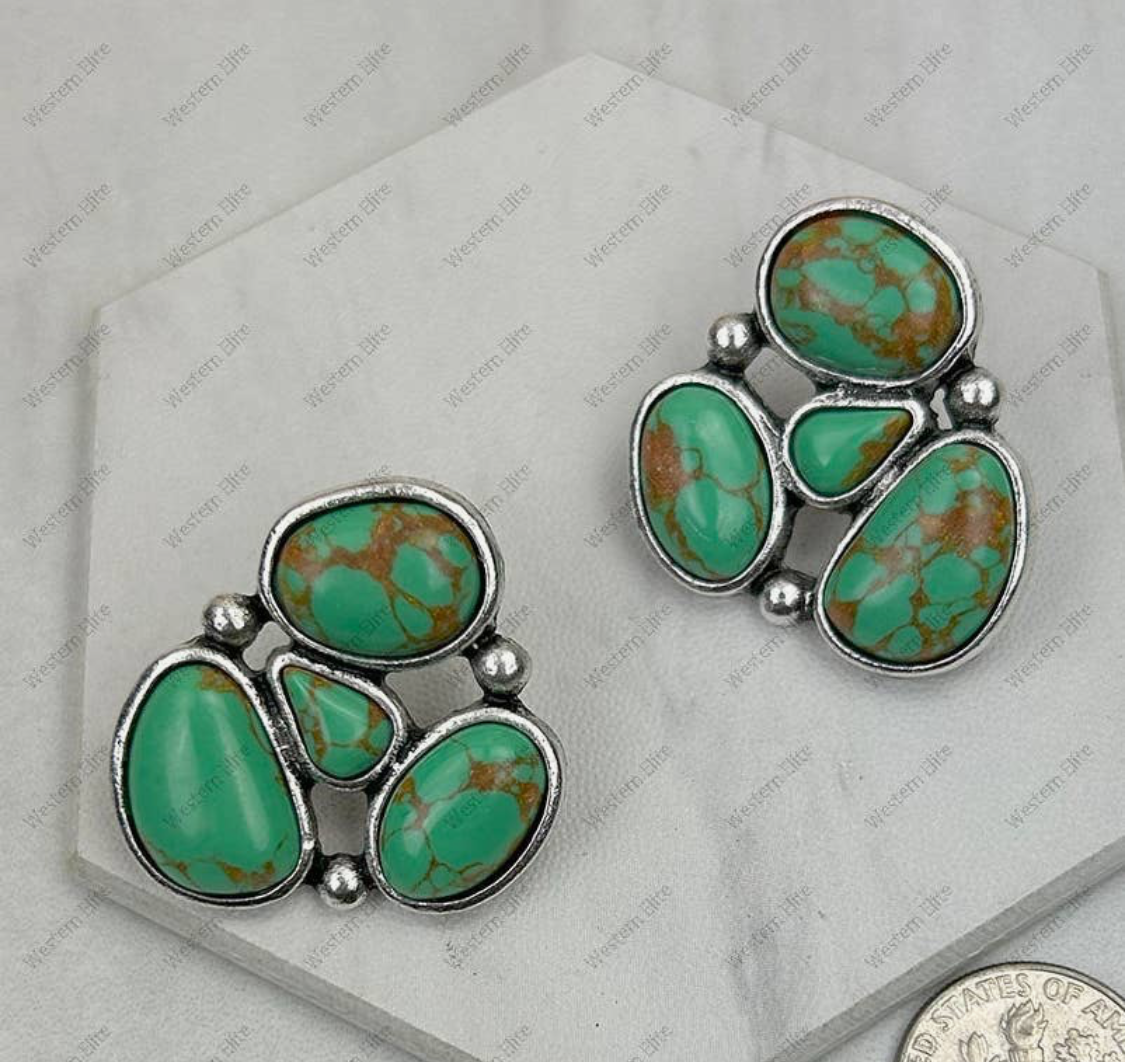 Silver Metal with Green Turquoise Stone Earrings