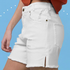 High Rise Basic Mineral Washed Colored Denim Shorts-white