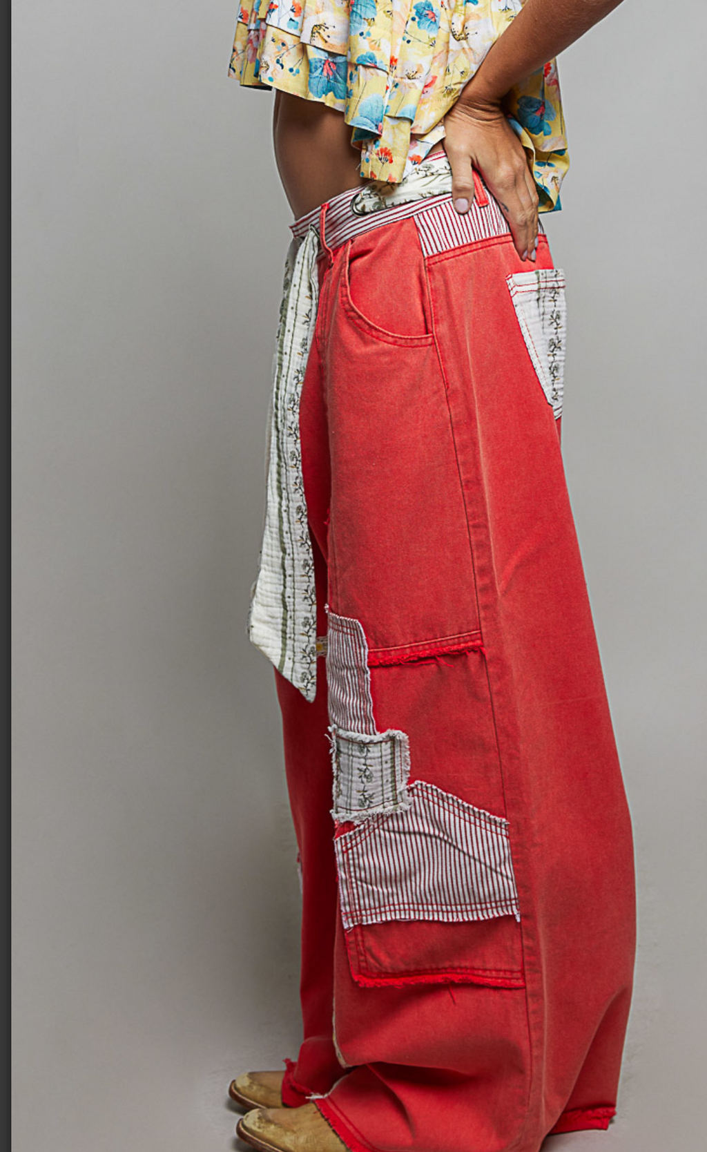 High-Rise Wide Leg Pants Crafted from Soft Twill Fabric-apple red