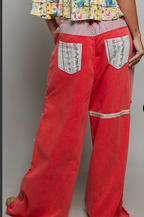 High-Rise Wide Leg Pants Crafted from Soft Twill Fabric-apple red