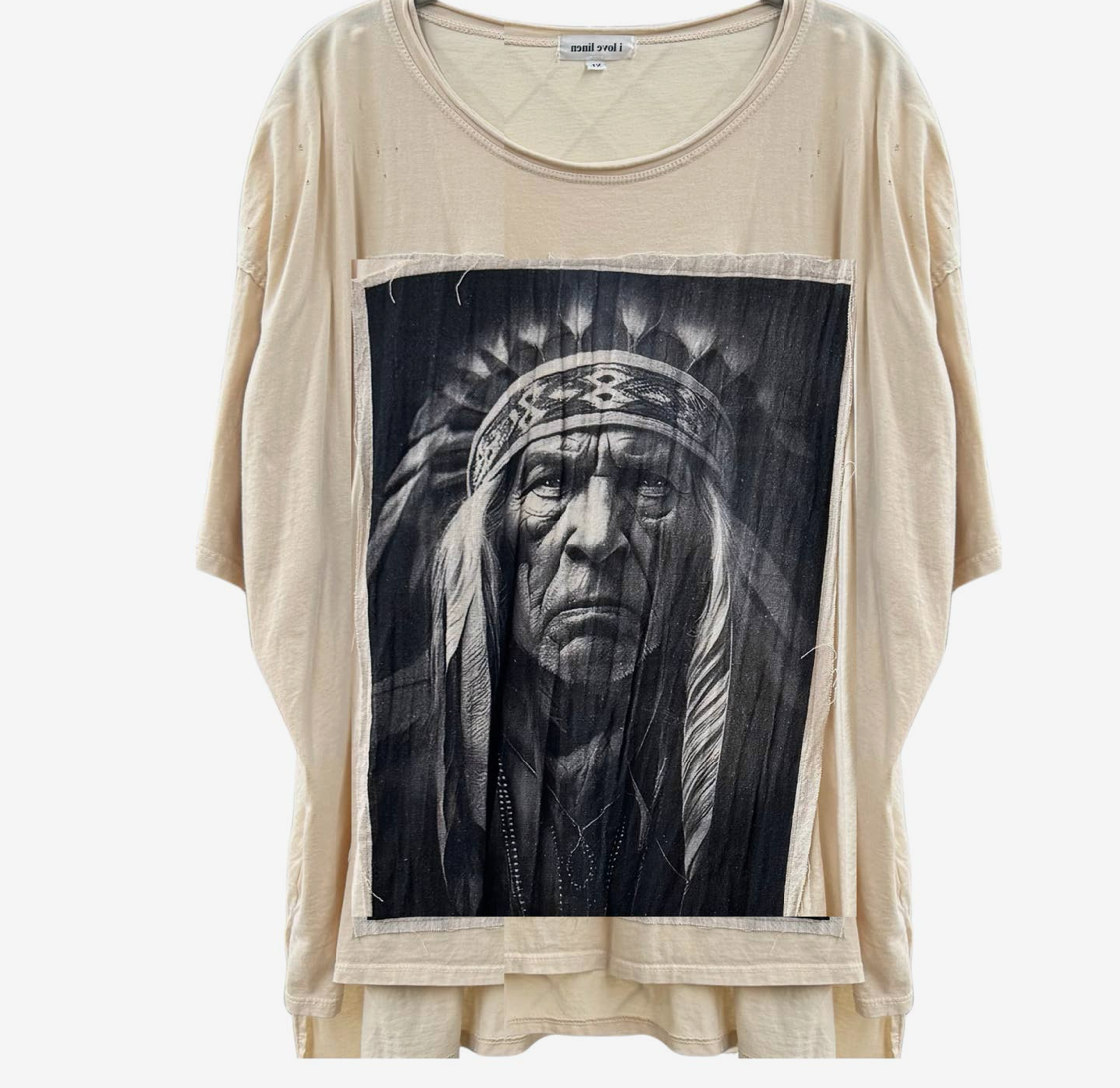 Tee w/Indian Warrior Chief Patchwork Oversized