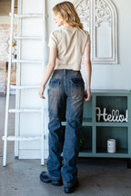 Washed Mid Rise Cargo Straight Denim Jeans