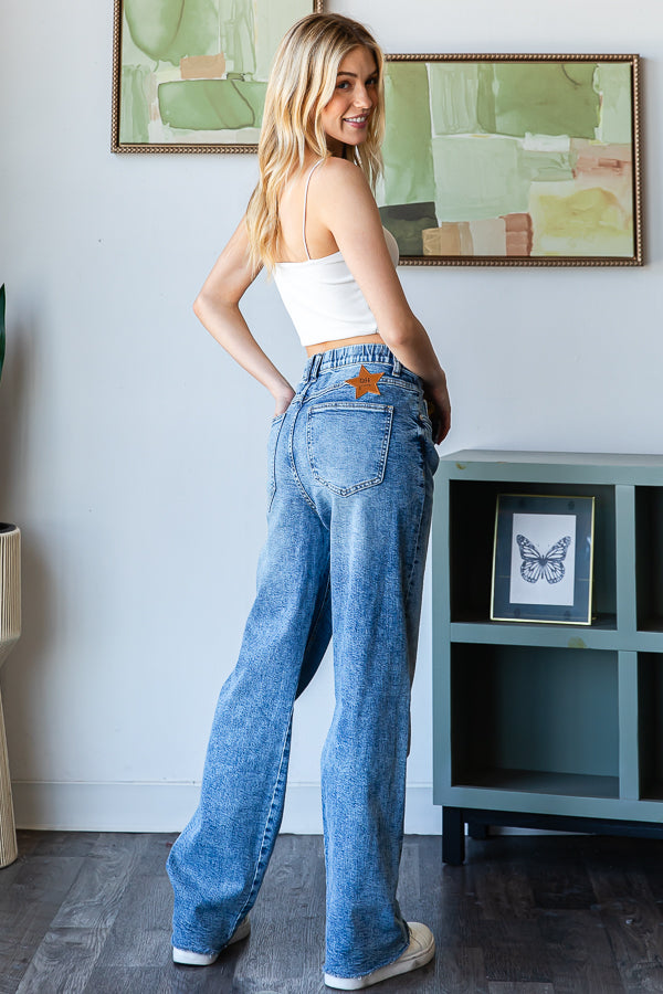 Mineral Washed Mid Rise Stretch Denim Jeans