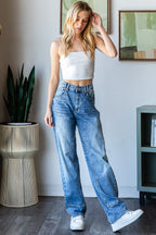 Mineral Washed Mid Rise Stretch Denim Jeans