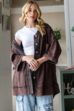 Washed Mix Media Collar Neck Oversized Shirt