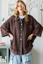 Washed Mix Media Collar Neck Oversized Shirt