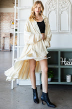 Washed waffle longline ruffle hem shirt