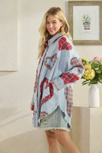 Washed Plaid Heart Patchwork Button Down Shirt