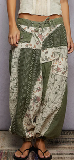 Jacquard Floral Twill Patch Waist Loop Jogger Pants