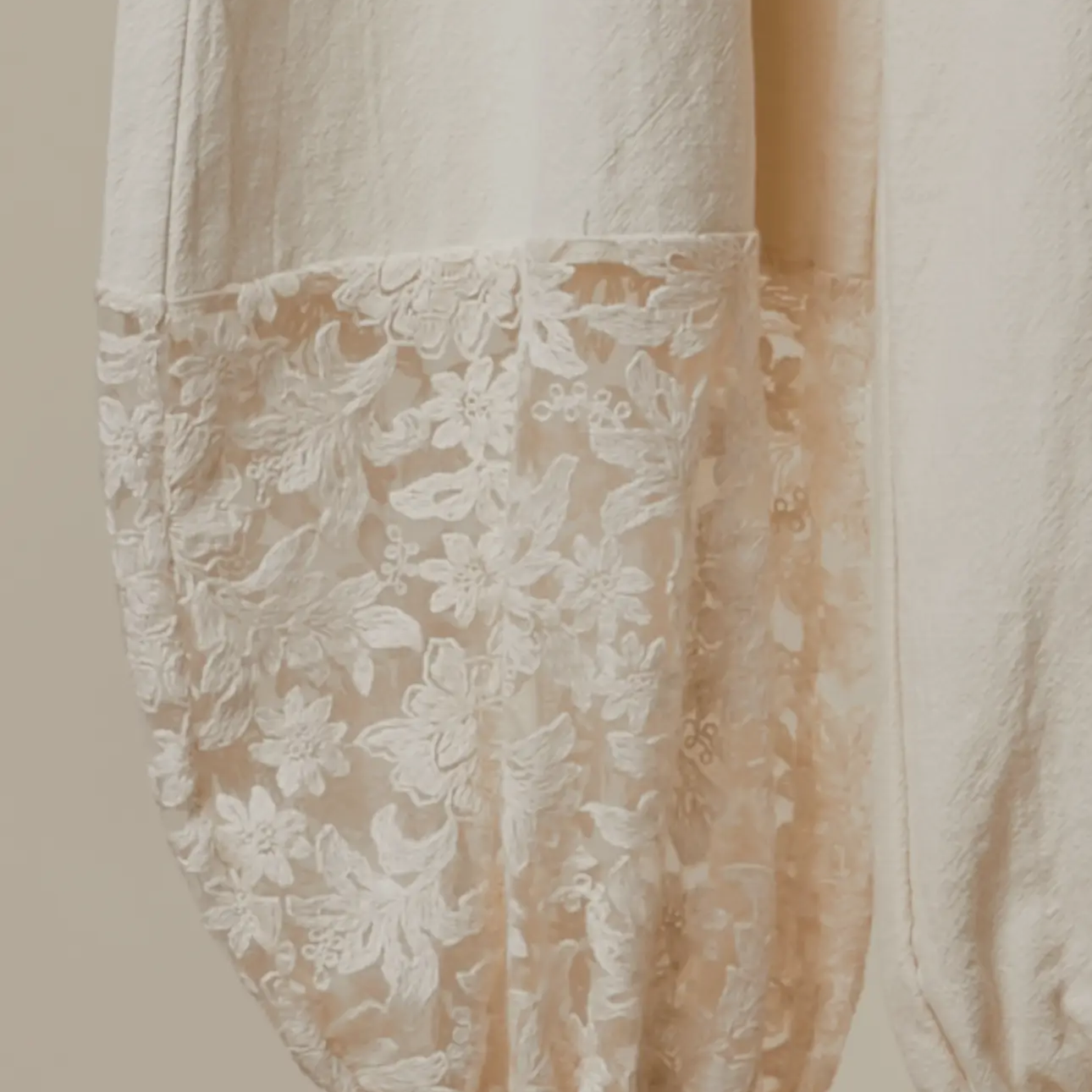 Lace Accents Patchwork Crochet Jogger Pants-cream