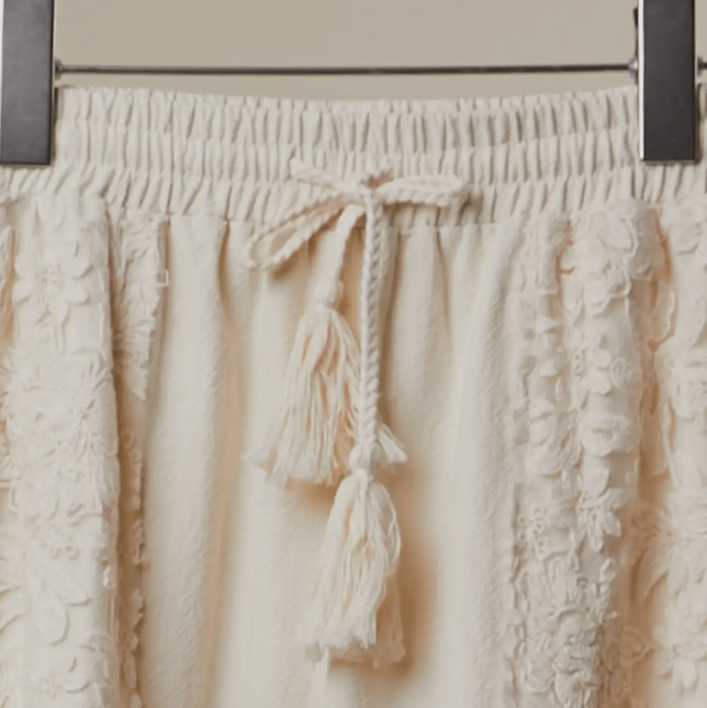 Lace Accents Patchwork Crochet Jogger Pants-cream