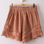 Lace Contrast Detail Woven Shorts-mauve