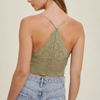 Lace Longline Brami With Adjustable Straps-Olive