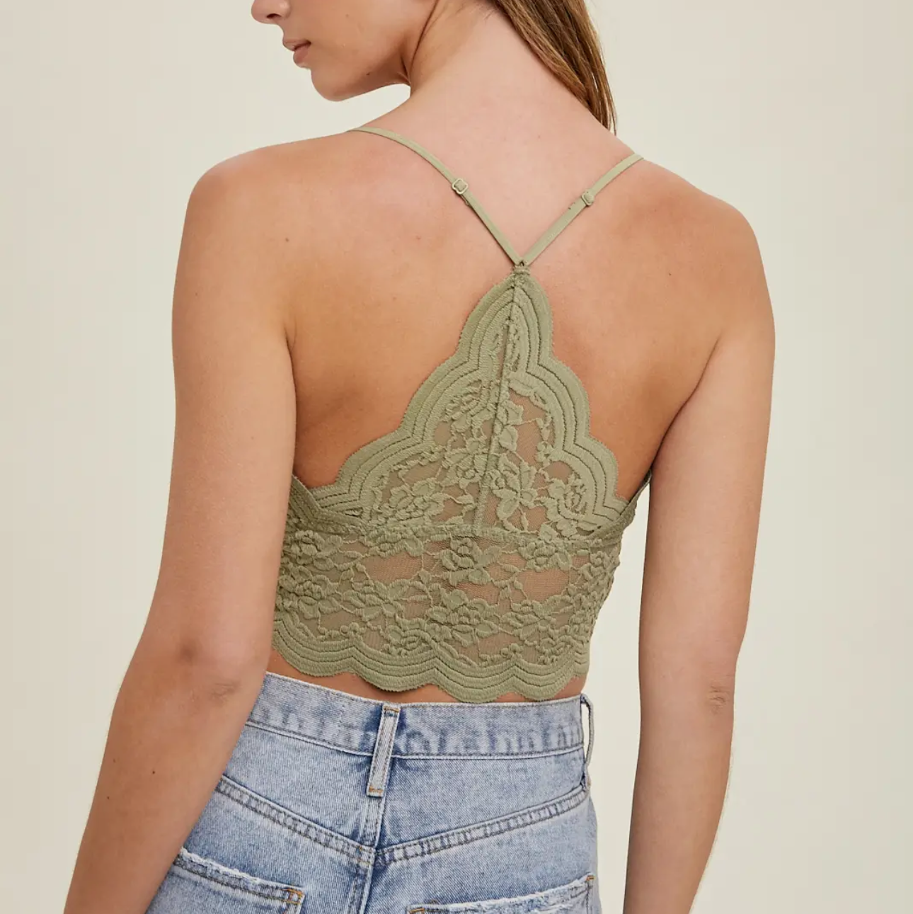 Lace Longline Brami With Adjustable Straps-Olive