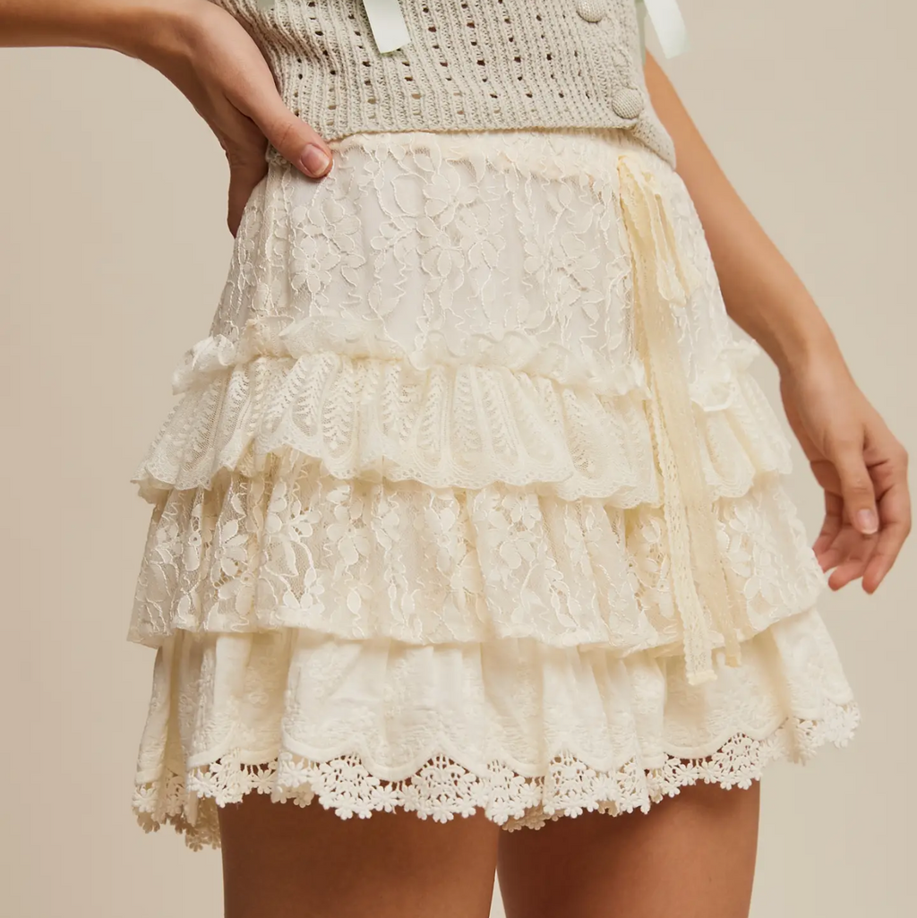 Lace Tiered Shorts with Ruffle Details