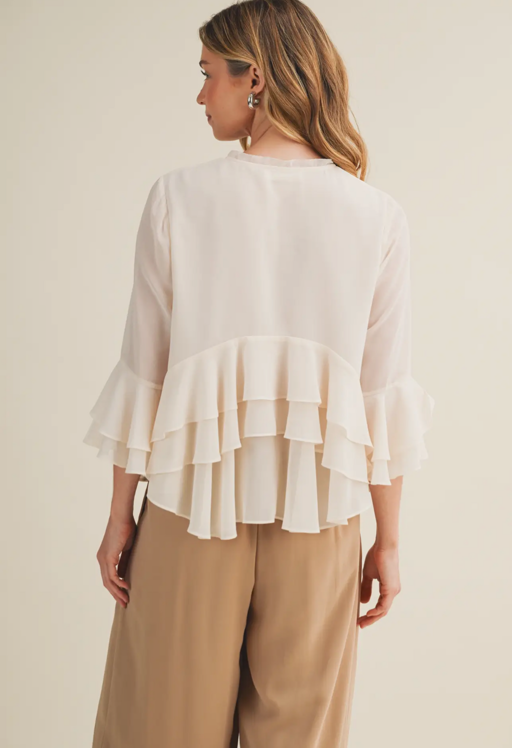 Lace Up Ruffle Tiered Peplum Blouse