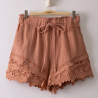 Lace Contrast Detail Woven Shorts-mauve