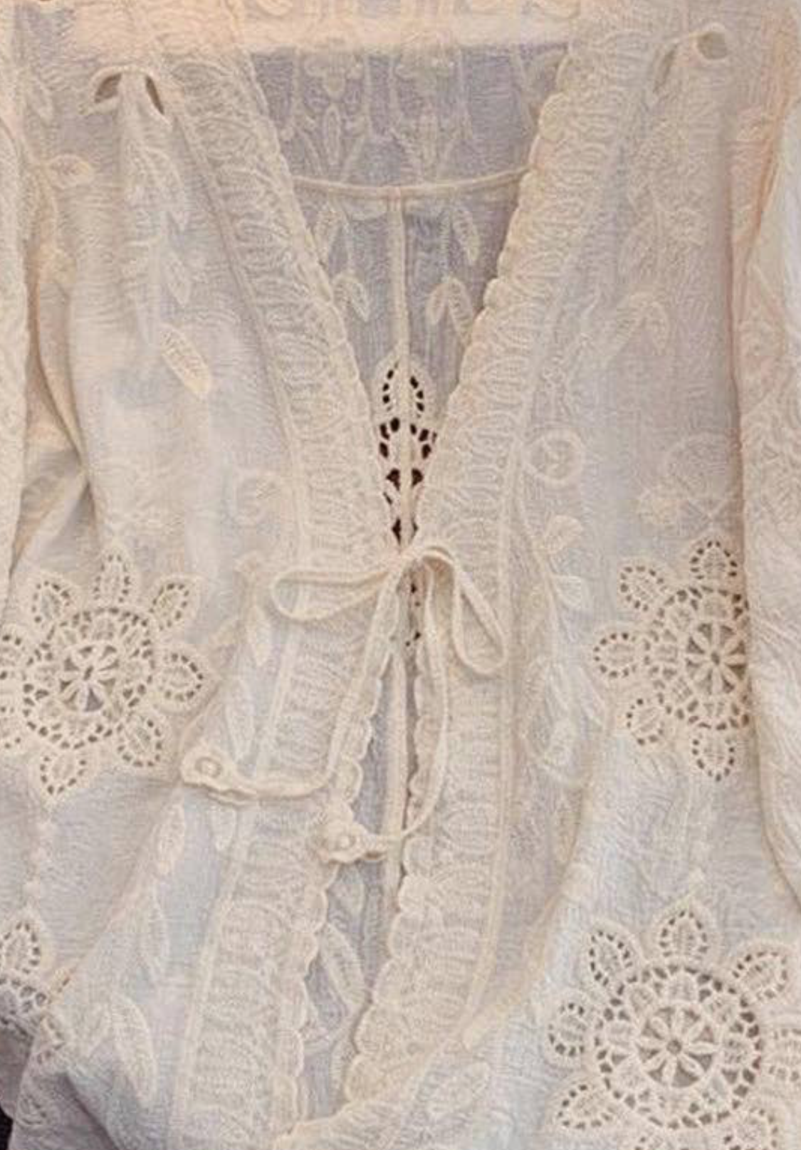 Open Front Lace Blouse-beige