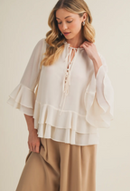Lace Up Ruffle Tiered Peplum Blouse