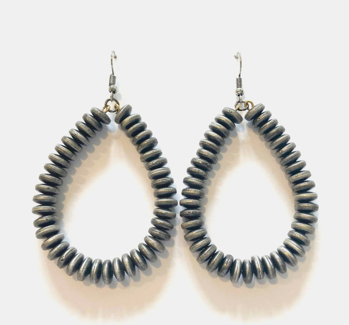 Bead Tear Drop Earrings-Silver
