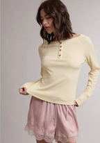 Scallop Trim Henley Top-Lemon
