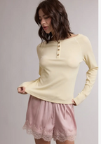 Scallop Trim Henley Top-lemon