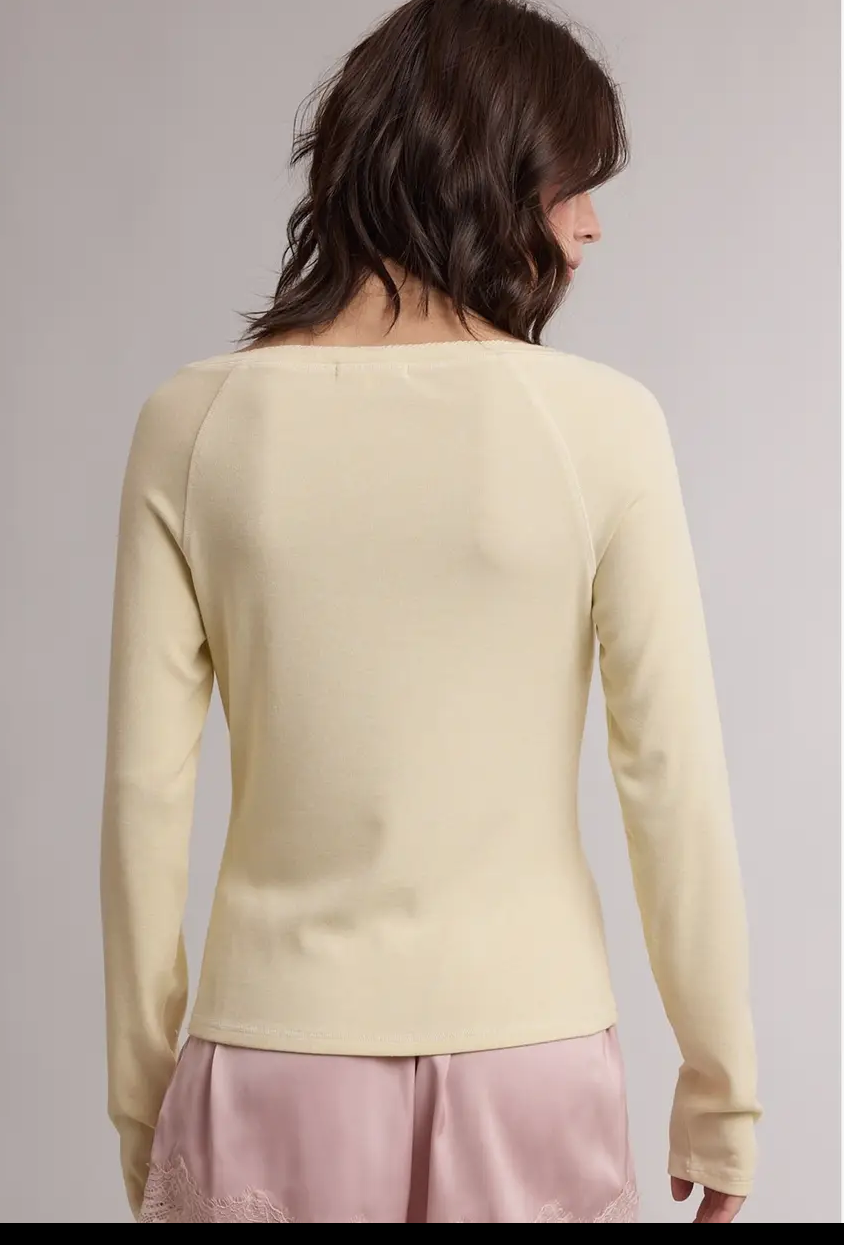 Scallop Trim Henley Top-lemon