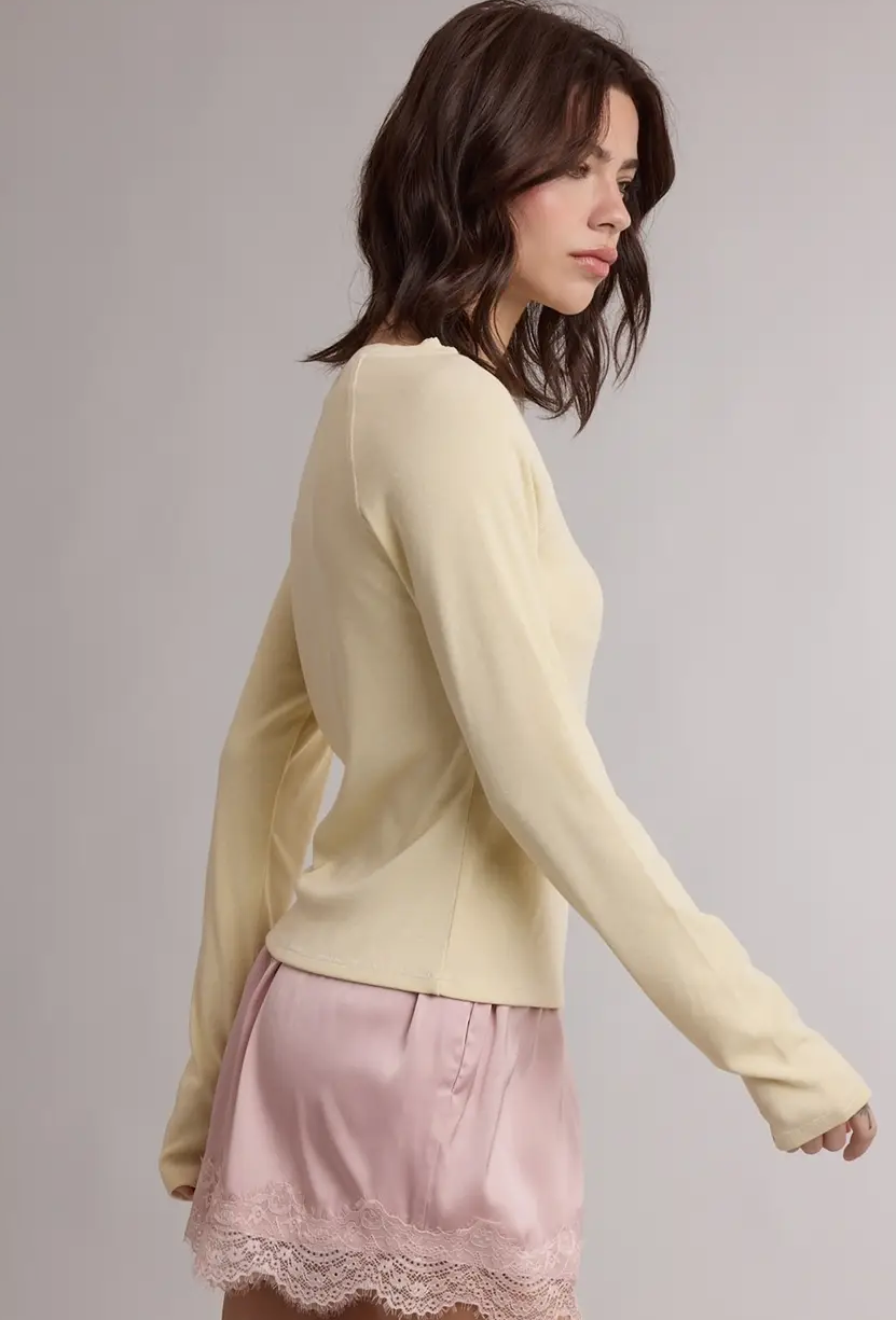 Scallop Trim Henley Top-lemon