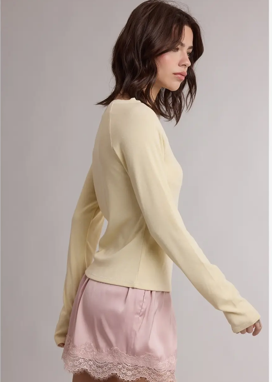 Scallop Trim Henley Top-Lemon