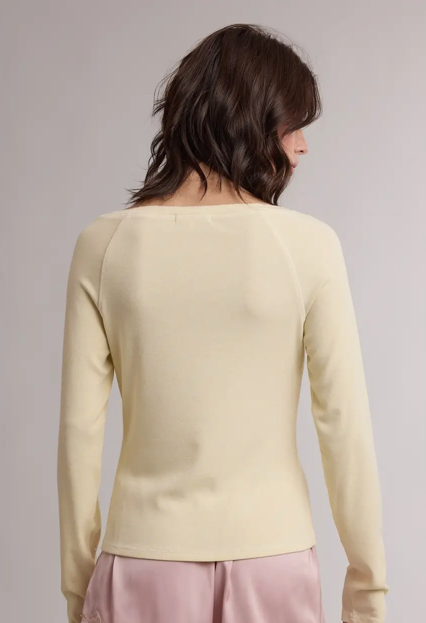 Scallop Trim Henley Top-Lemon