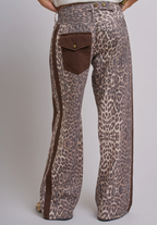 Leopard Print Wide Leg Pants with Side Stripes