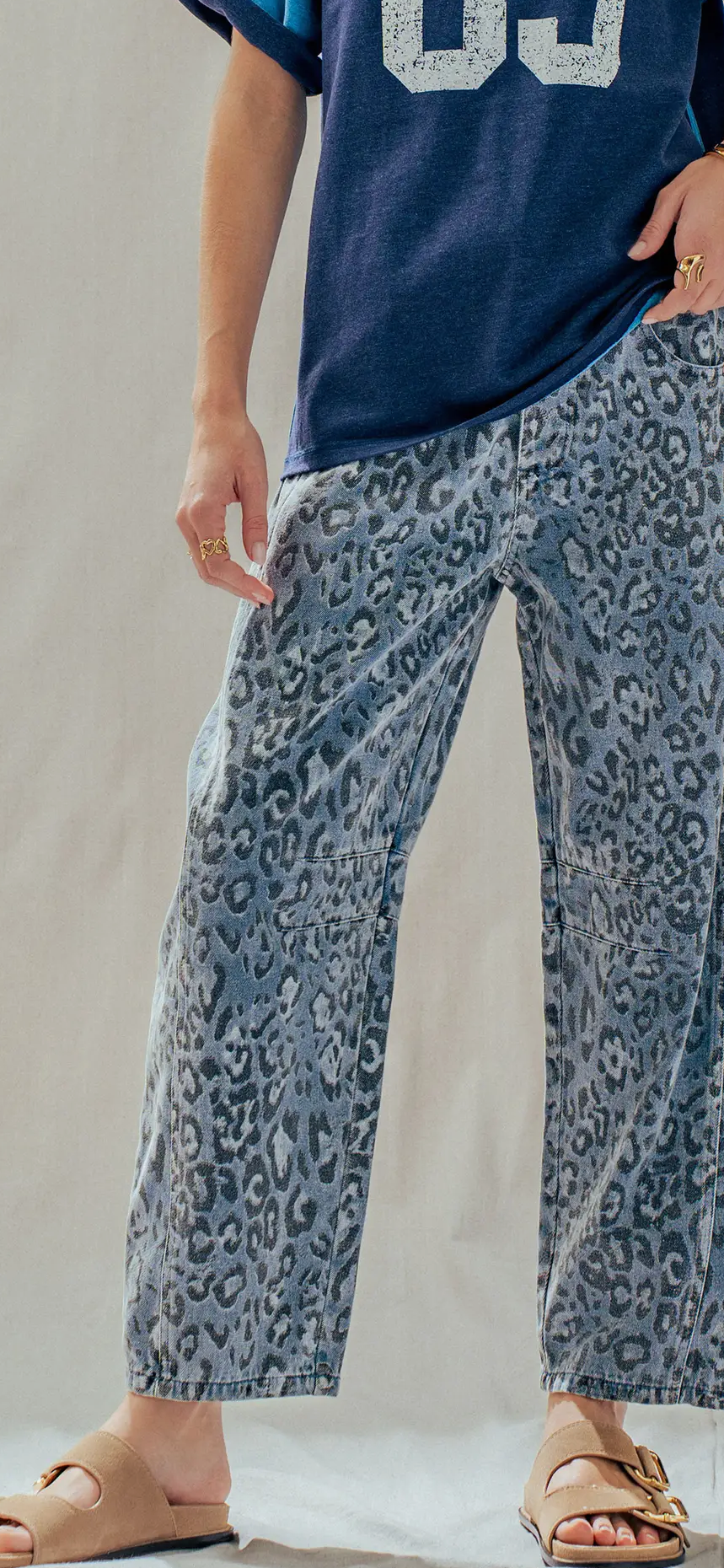 Leopard Print Relaxed Straight Denim Pants