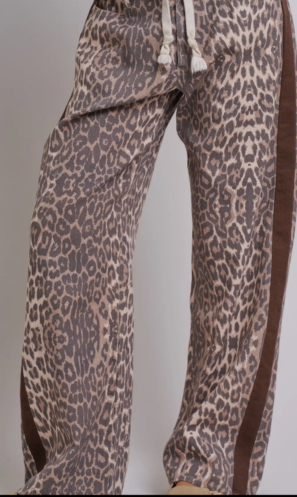 Leopard Print Wide Leg Pants with Side Stripes