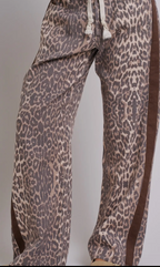 Leopard Print Wide Leg Pants with Side Stripes