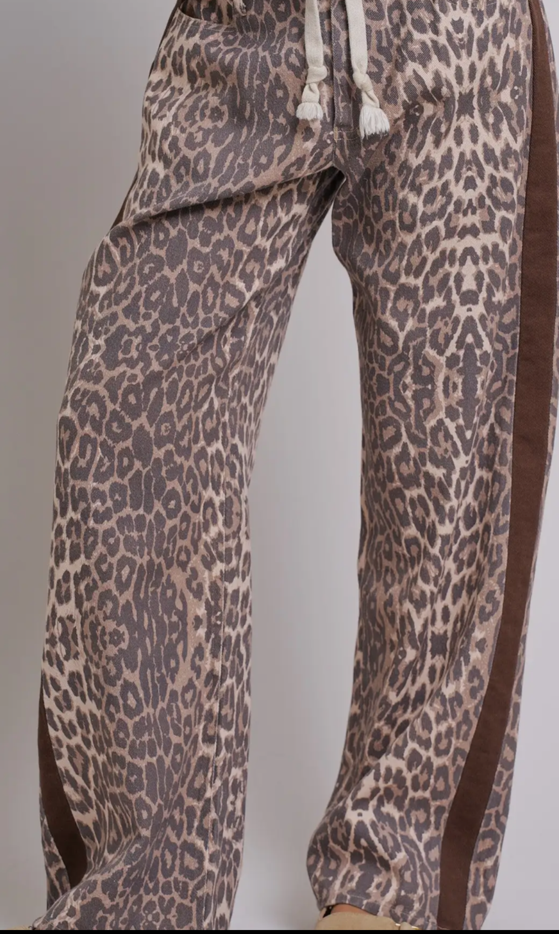 Leopard Print Wide Leg Pants with Side Stripes