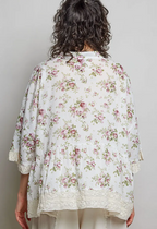 Lightweight Flowy Button Down Lace Trim Band Collar Blouse