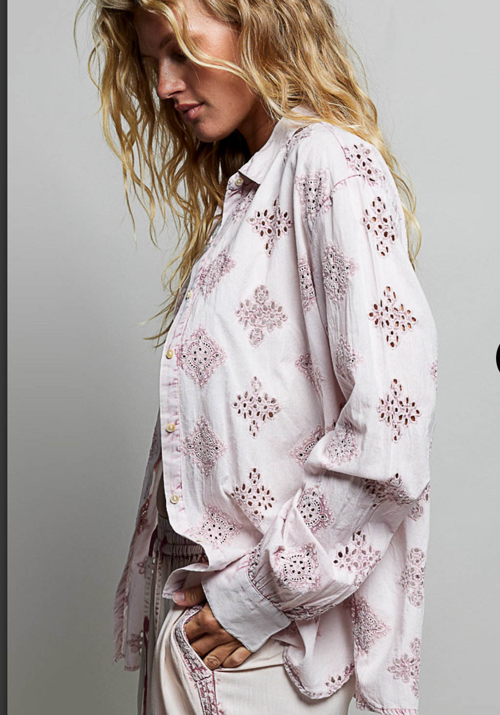 Long Sleeve Button Front Shirt Crafted from Lightweight Washed Cotton-Rose Pink
