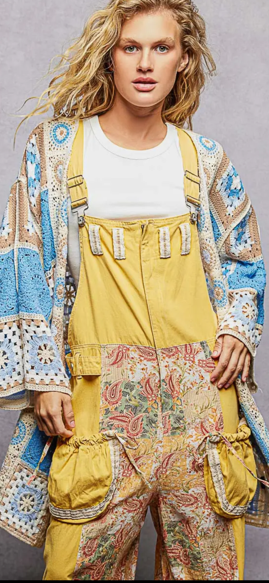 Long Sleeve Granny Square Crochet Open Cardigan
