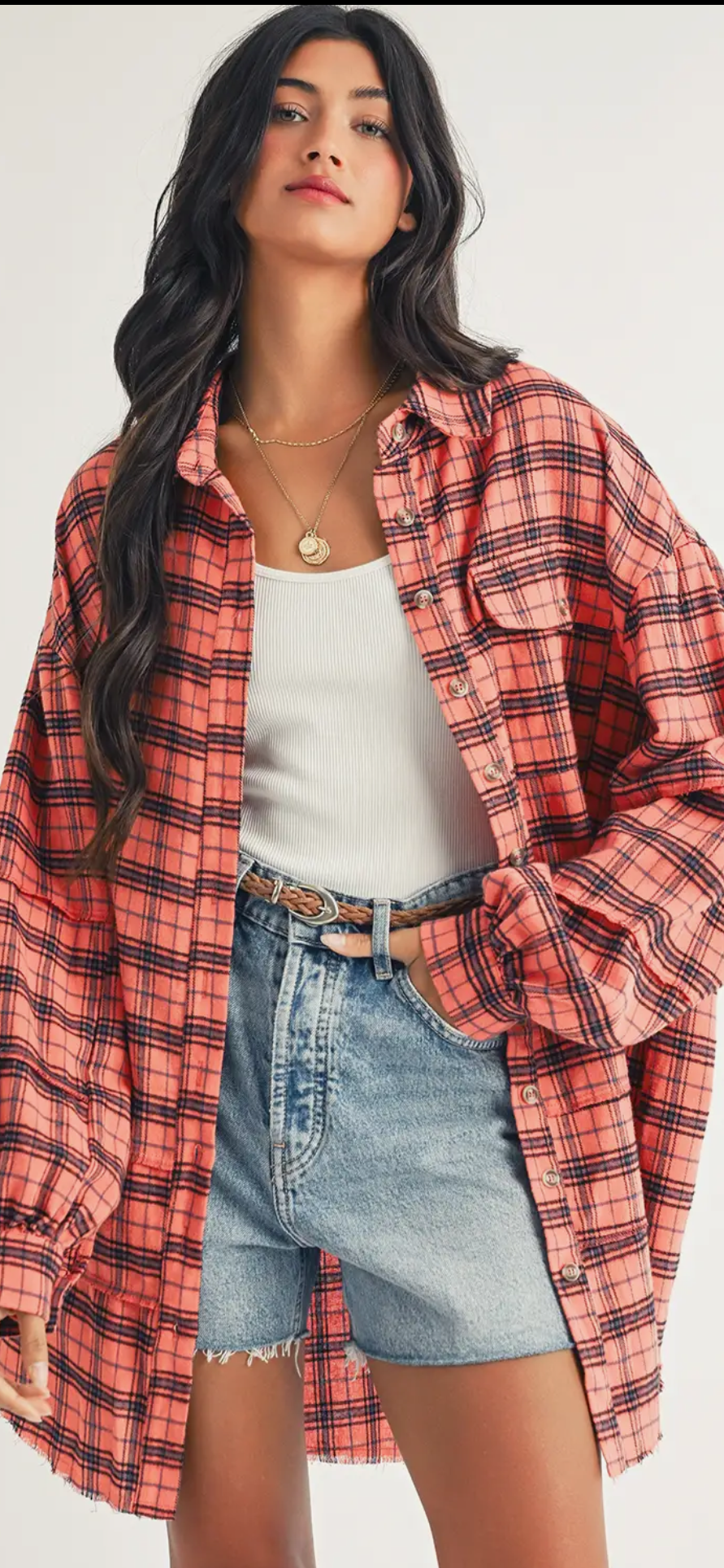 Long Sleeve Side Slit Destressed Shirt