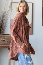 Mineral Washed Button Down Lace Top