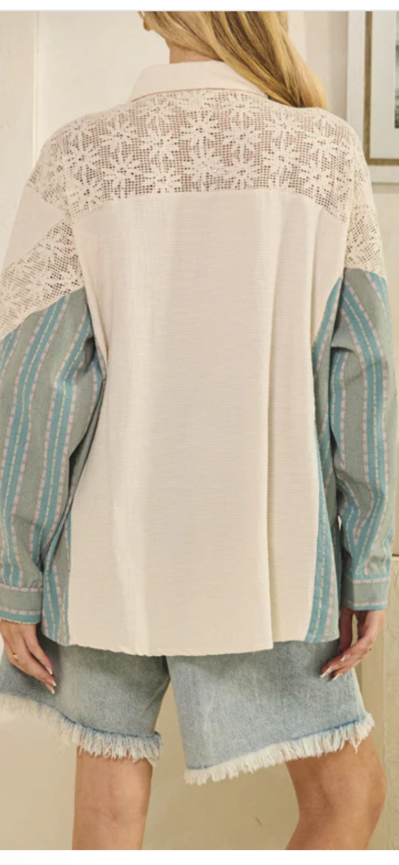 Washed Oversized Button Front Shirt With Sweater Vest