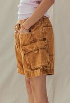 Mineral Wash Cotton Utility Cargo Shorts