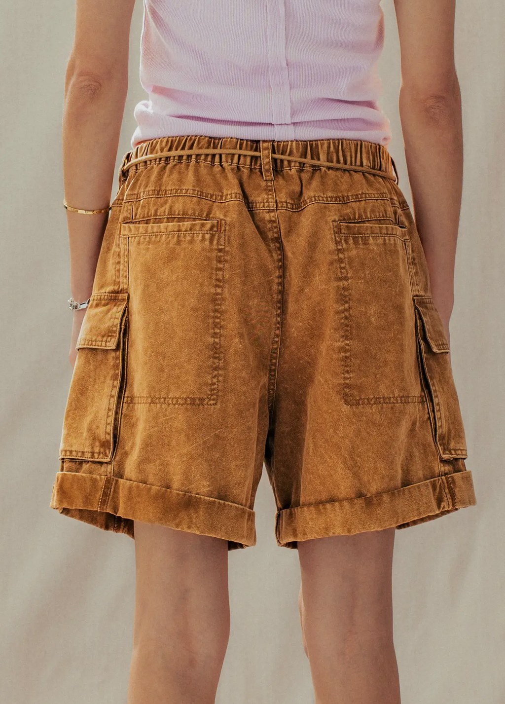 Mineral Wash Cotton Utility Cargo Shorts