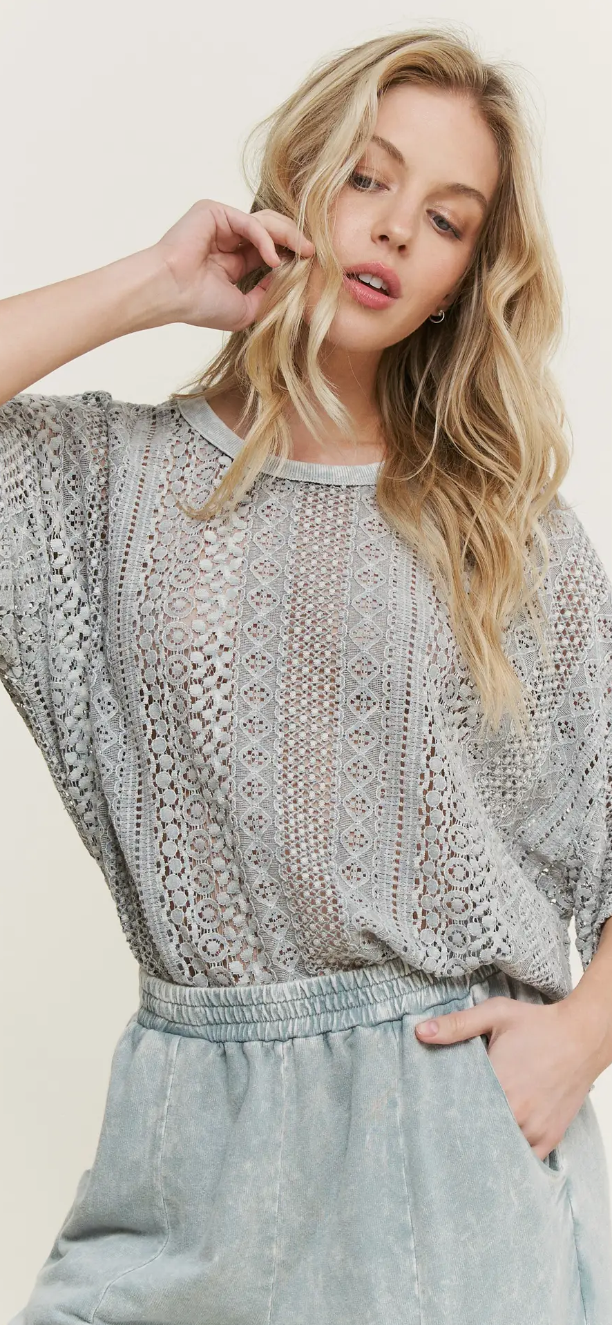 Mineral Washed Lace Summer Blouse