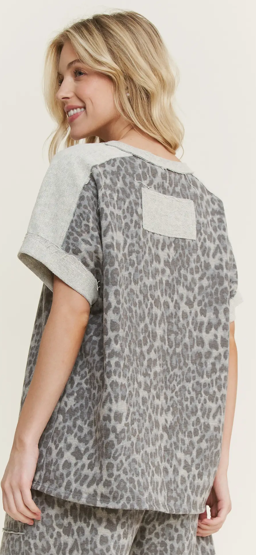 Mineral Washed Leopard Print V Neck Top