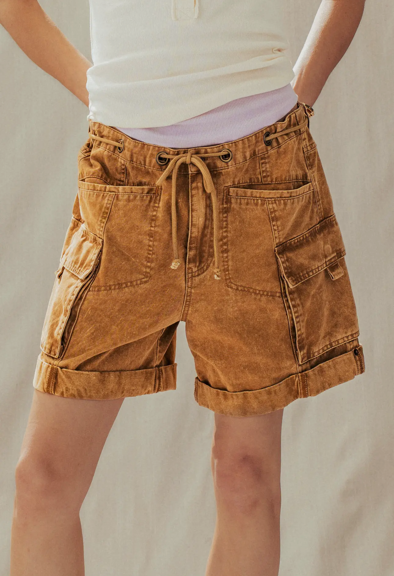 Mineral Wash Cotton Utility Cargo Shorts